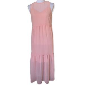 WHO WHAT WEAR women’s pink tank maxi tiered dress sz S